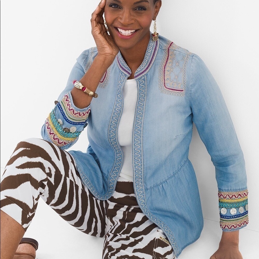 Chico's Coin Detail Chambray Jacket Small